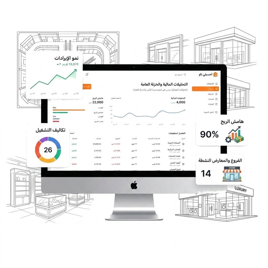 شاشة لوحة تحكم احسبلي ناو لإدارة المحلات والمبيعات